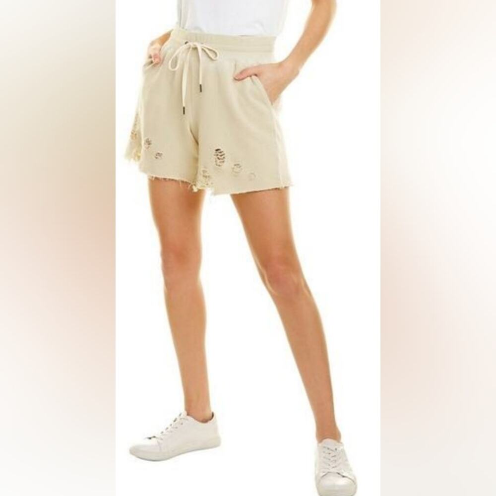 n: Philanthropy NEW Athletic Distressed Pocketed Fleece Shorts Vintage Bone S - Picture 1 of 16